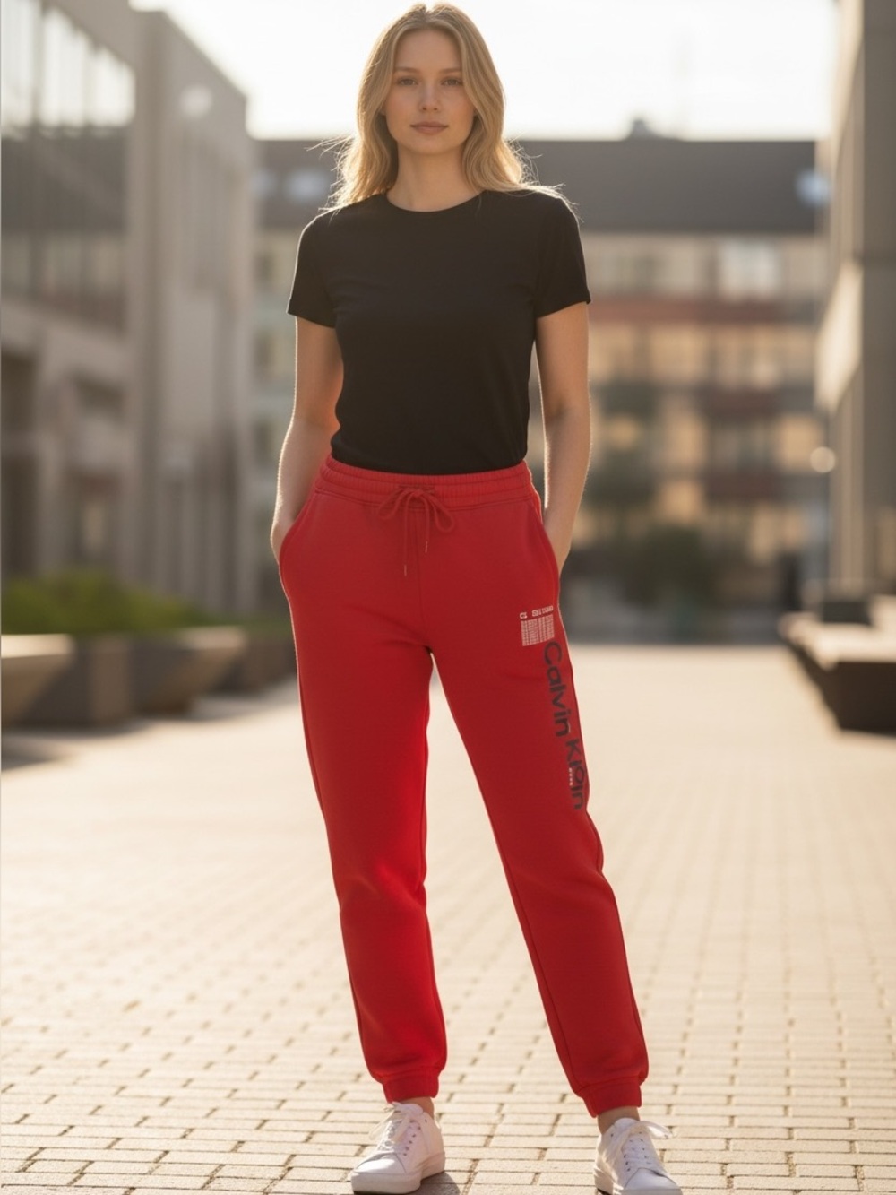 Calvin Klein Red Logo Joggers with Side Branding